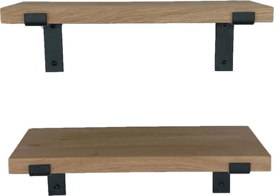 GoudmetHout® Wandplank Set Industrieel - 50 x 20 cm Muurplank - Eiken Hout - Decoratie Wandrek & Boekenrek - Set van 2 Hangplanken Keuken - Wall Shelf + 2 Plankdragers van Ruw Staal