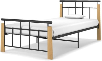 Bedframe metaal eikenhout - Houten bedframe - Ontspannen slapen - Robuuste constructie - 100 x 200 cm - Zwart