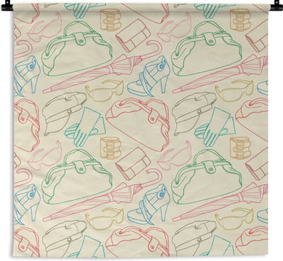 Wandkleed - Wanddoek - Pastel - Tas - Kleren - Patronen - 180x180 cm - Wandtapijt