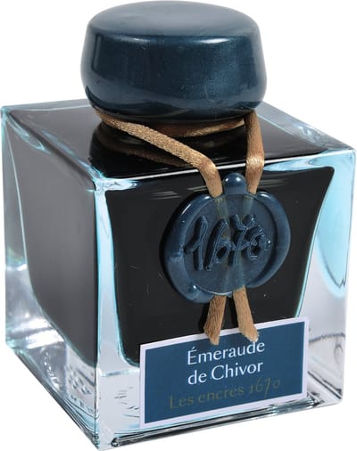 Jacques Herbin Vulpen inkt - Inkt 1670 - Émeraude de Chivor - 50 ml - Groen - gouden glitters