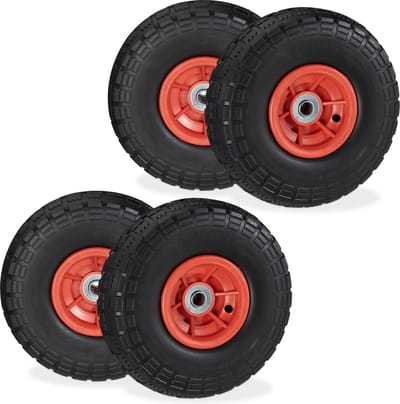 4x steekwagenwiel - anti-lek - 4.1/3.5-4 - rubber - reservewiel - zwart/rood