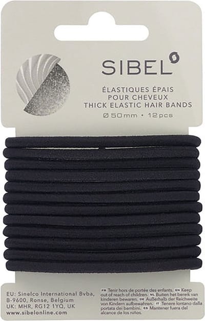 Sibel - Thick Elastic Hair Bands - Black - 12 Stuks
