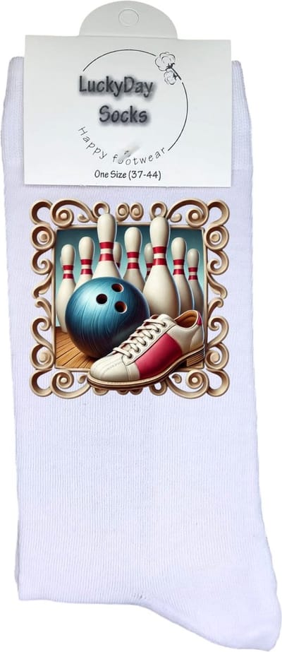 Bowlen - Opkikkertje - Bowlingbal - Bowlingbaan - Grappige sokken - Valentijn cadeau - Verjaardag - Geluk - Grappige sokken - Leuke sokken - Vrolijke sokken - Kleur - Kerst sokken - Vaderdag - Moederdag - Socks maken Happy - 37-44