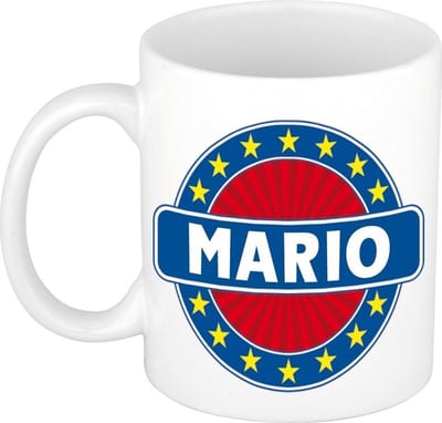 Bellatio Decorations - Mario voornaam - koffiemok - beker - wit/blauw - 300 ml - Cadeau - Heren - Collega - Vaderdag - Verjaardag