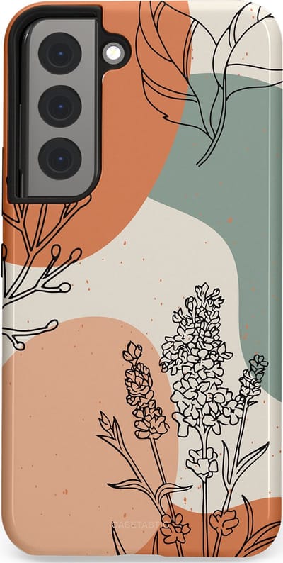 Casetastic hoesje geschikt voor Samsung Galaxy S22 - Dubbellaagse bescherming - Lijnenspel Natuur - Fashion Case - Zand Saliegroen Terracotta