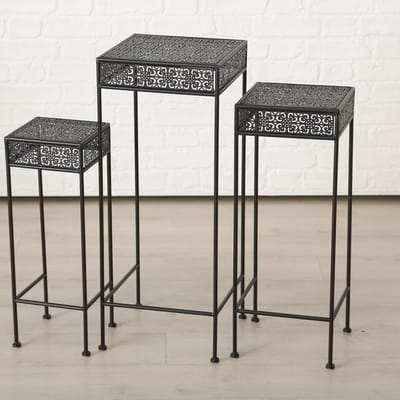 Bijzet tafel - 3 set - Smeedijzer - vierkant - 55-65-75cm - Bruin/zwart - Boltze