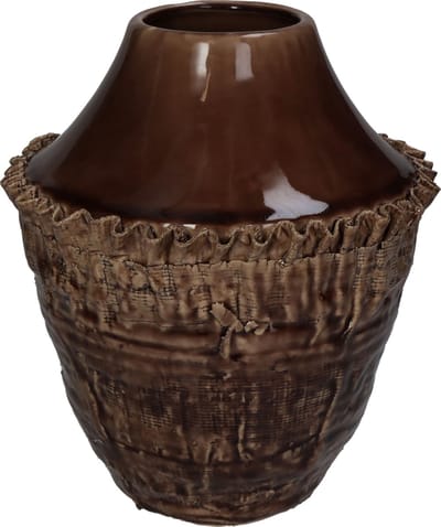 Oneiro’s Luxe Vaas Vase Bark Fine Earthenware Brown ø 21x21x25cm – binnen – buiten – luxe – accessoires – tuin – decoratie – bloemen – voor binnen – keramiek