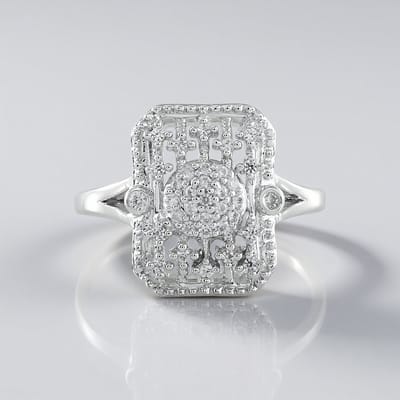 Cavill - Moderne Zilveren Ring - 925 Sterling Zilver - 35 Zirkonia 0,243 ct - Rechthoekig Design - Elegante Statement Ring Dames