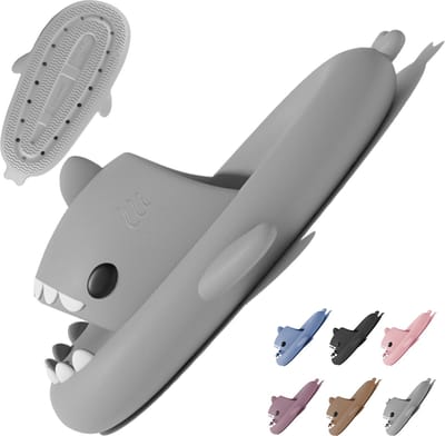Geweo Shark Slides - Haai Slippers - Badslippers - Pantoffels Heren Dames - Douchepantoffels - Haaienpantoffels - Zomer Antislip Platform Kussen Glijbanen Slippers - Grijs - Maat 3738
