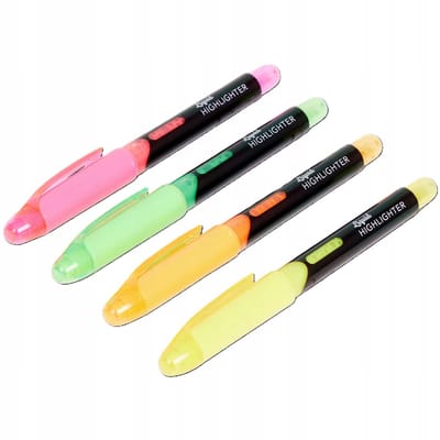 4X Highlighters Met vloeibare inkt | Geel | Paars | Oranje | Goen | Neon Highlighters | Markeerstiften met Vloeibare Inkt – Set van 4 Stuks – Neonkleuren