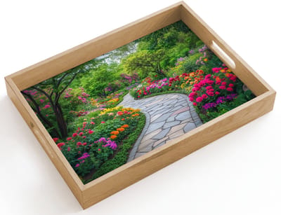Dienblad hout 40x30 cm - Schootdienblad - Park - Bloemen - Tuin - Borrelplank rechthoek - Plateau dienbladen