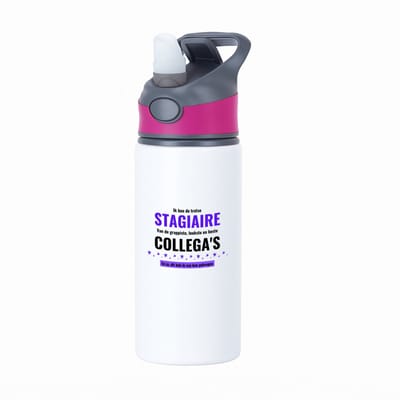 Hacebo® - ik ben de trotste stagiaire van de grappigste, leukste en beste collega's, en ja dit heb ik van hun gekregen waterfles met rietje roze - de trotste stagiaire - collega's - werknemers - verjaardagscadeau - water fles - 650ML
