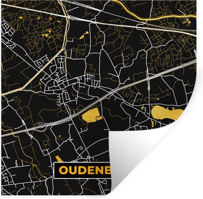 Muurstickers - Sticker Folie - Oudenburg - Goud - Kaart - Stadskaart - Plattegrond - 100x100 cm - Plakfolie - Muurstickers Kinderkamer - Zelfklevend Behang XXL - Zelfklevend behangpapier - Stickerfolie