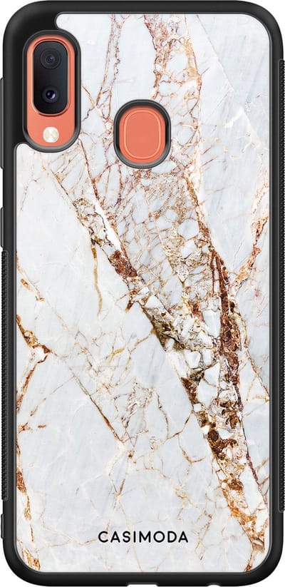Casimoda® hoesje - Geschikt voor Samsung Galaxy A20e - Marmer Goud - Zwart TPU Backcover - Marmer - Goudkleurig