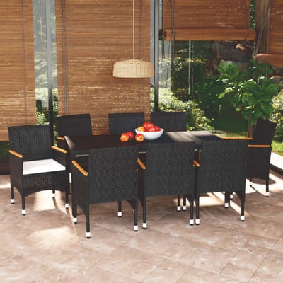 vidaXL - 9-delige - Tuinset - met - kussens - poly - rattan - zwart