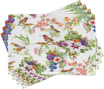 New Bed Bloemmotief Exotische lentebloemen Set van 4 Placemat voor Eettafel, Wasbare Stof met Antislip Achterkant
