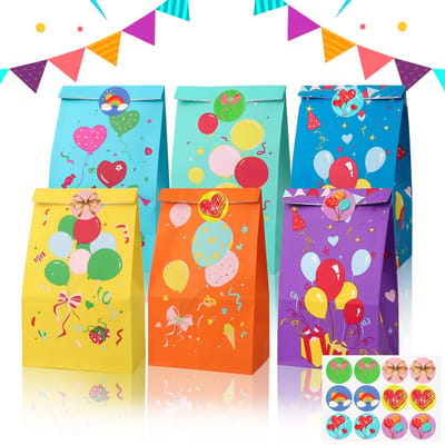 Allecto - Cadeauzakjes - Kleurrijke cadeautasjes - 18 stuks - Papieren zakjes - Perfect voor feesten - Inclusief stickers