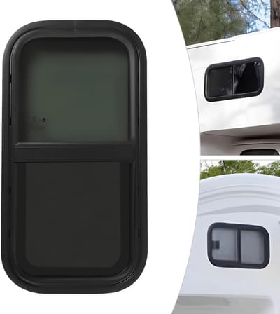 UFTA Schuifraam voor Campers - Camperraam met Aluminiumlegering 60x30 cm - Muggenhor & Privacyglas 25% - Veiligheidsslot - Zwart