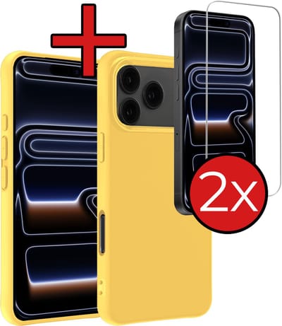 Hoesje - Met 2x Screenprotector - Geschikt voor Apple iPhone 17 Pro Max / 18 Pro Max - Sterk & Shockproof - Telefoon Hoes - Back Cover - Siliconen Case - Telefoonhoes - Geel