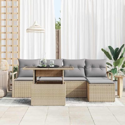 vidaXL - Tuinbank - Set - 6 - st - Beige - en - Lichtgrijs - poly - rattan