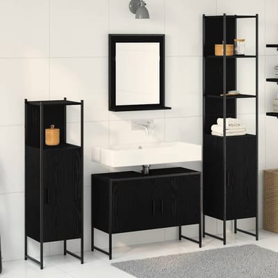 vidaXL - Badkamermeubel - Set - 4 - st - Zwart - 33 - x - 33 - x - 185,5 - cm - Bewerkt - hout