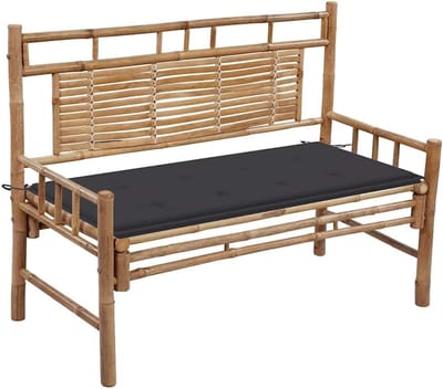 Bamboebank met kussen - Tuinbank buiten - Ontspannen in de tuin - Weerbestendig materiaal - 120 cm breed - Antraciet