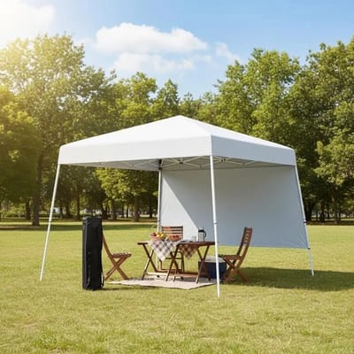 Dailygoods 8 x 8 voet opklapbare partytent met 1 zijwand en draagbare rugzak - wit