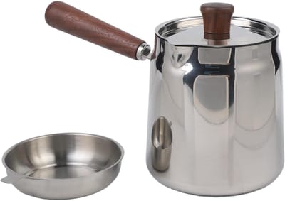 Friteuse Roestvrijstaal - Kookpan Zeefmand - Thuis Frituren - Walnoot Handvat - 1.5L Capaciteit - Zilverkleurig
