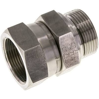 JIC  Verloopnippel UN 1-5/8''-12 Binnendraad X G1 1/4'' Buitendraad Verstelbaar RVS 140bar