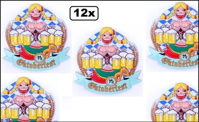 12x Tiroler wanddecoratie vrouw met bierpullen 44x44 cm - Oktoberfest apres ski thema feest tirol party