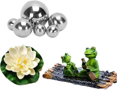 Decoratieset voor Tuinvijver met Zwemdieren, Twee Kikkers en Lotusbloemen voor Mini Vijver en Fontein