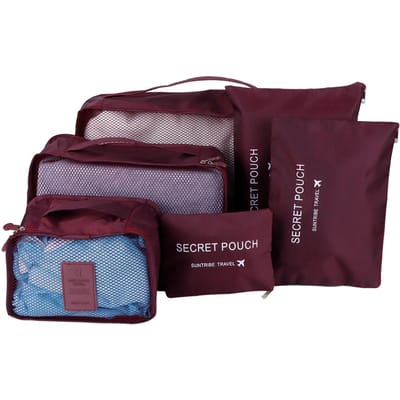 6-delige Set Opbergtas Kleding Sorteertas Koffer Pak Organizer voor Reizen wijnrode kleur