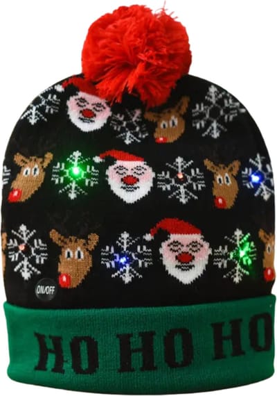 Livano Kerstmuts - Volwassenen - Kerst - Kertsman - Winter - Warm - Christmas - Zwart - Met Lichtjes