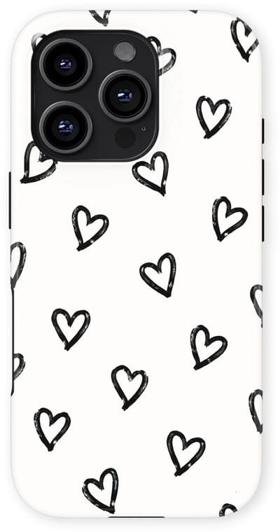 Tough Hoesje met Hartjes geschikt voor iPhone 16 Pro | Little Love Tough Case Geschikt voor Mag | Hartjes Print Backcover geschikt voor iPhone 16 Pro Mono Hearts