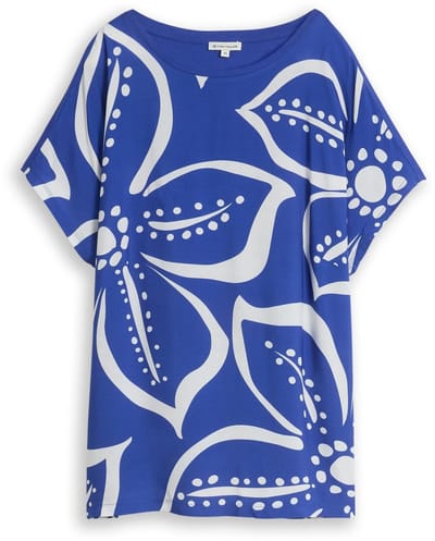 Tom Tailor - Plus Size - T-shirt van gemengde materialen - Maat 46 - shiny royal blue