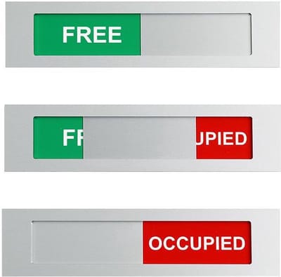 Schuifbordje kantoor Free Occupied XL - 130 mm x 35 mm x 4 mm - Bevestiging dubbelzijdige tape - Met 4 mm dikte geen blok op je deur - Met aluminium schuif -Promessa-Design.