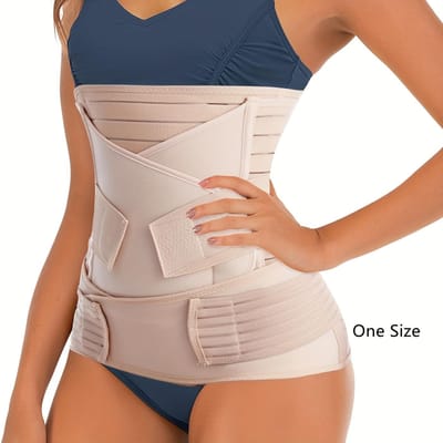 3-in-1 Postpartum Buikband Post-Keizersnede Ondersteuning Herstelwikkeling, Abdominale Banden Corrigerende Onderbroeken Voor Na de Bevalling One Size beige