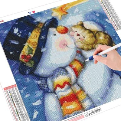 Peinture diamant bonhomme de neige, broderie complète de décoration carrée pour la maison, père noël 30x30CM gray