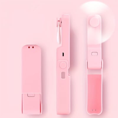USB mini opvouwbare ventilator, zakformaat opvouwbare ventilator, handventilator, oplaadbare, krachtige opvouwbare mini-ventilator voor op het bureau (roze)