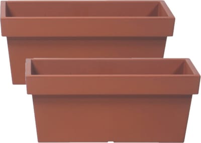 2x stuks stevige terras/balkon plantenbakken/bloembakken kunststof 38 x 18 x 16 cm terra cotta voor buiten