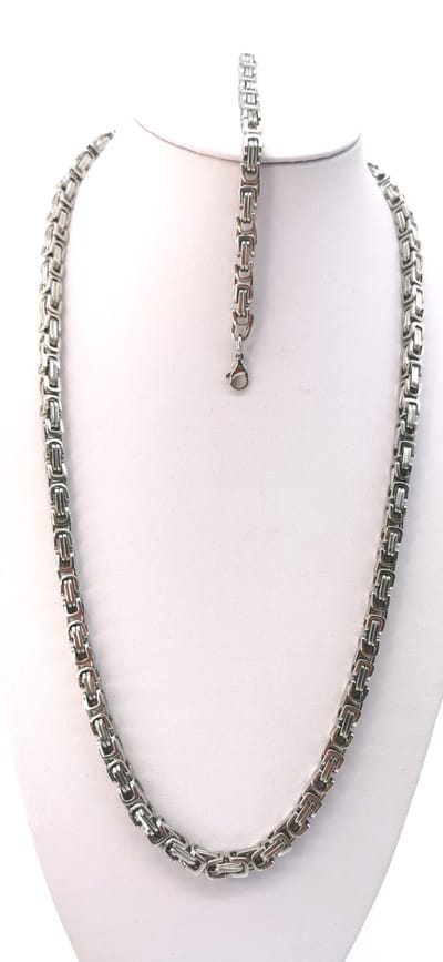 RVS SET - Ketting met armband - vierkant koningsschakel - L 70 cm - Armband 22 cm - Br 6.5mm - Stoer- Statement.