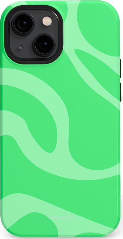 Casetastic hoesje geschikt voor Apple iPhone 13 mini - MagSafe - Dubbellaagse bescherming - Limoen Groene Vloeiende Golven - Fashion Case - Groen