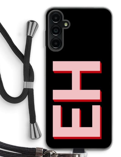 Gepersonaliseerd - Case Company® - Hoesje met koord geschikt voor Samsung Galaxy A14 hoesje met Koord - Monogram - Telefoonhoesje met Zwart Koord - Bescherming aan alle Kanten en Over de Schermrand