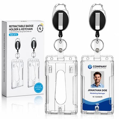 Twenty4seven® Badgehouder met Trekkoord - 2 Stuks - Pashouder met Koord & Clip - Uittrekbare Sleutelhanger - voor Badge & Pasjes