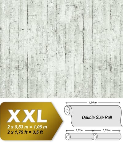 Hout behang EDEM 81108BR00 vliesbehang hardvinyl warmdruk in reliëf licht gestructureerd in shabby chic stijl mat wit grijs antraciet 10,65 m2