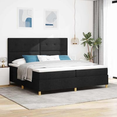 vidaXL - LED - Box - Spring - Bed - met - hoofdeinde - Zwart - 200 - x - 200 - cm - Stof