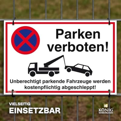 Verbodsbord voor Parkeren - PVC - 42 x 30 cm - Ongeoorloofd Parkeren - Voertuigen Worden Op Kosten Weggesleept - UV Bescherming