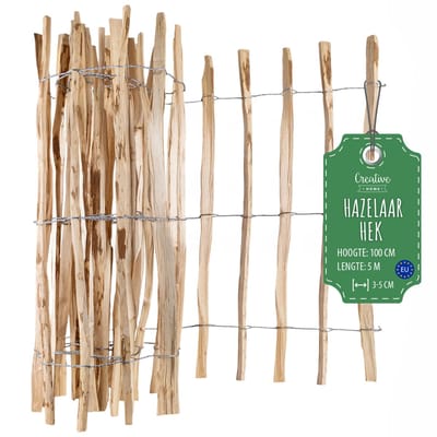 Creative Home houten schutting 100cm hoog en 5m lang | hazelnoot schutting | rolschutting | lamelafstand 3-5 cm | schutting tuin Ideaal als gazonrand bloemperk rand gemaakt van hazelnoot