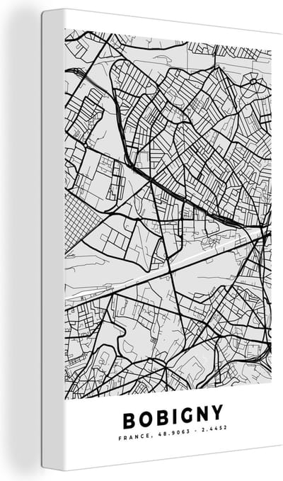 Canvas Schilderij Plattegrond - Kaart - Stadskaart - Frankrijk - Bobigny - 20x30 cm - Wanddecoratie