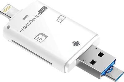 3 IN 1 SD en Micro SD kaart lezer adapter kabel - 8-Pin USB + Micro-SD - geschikt voor o.a. iPhone, iPad, Laptop, Macbook, Samsung - wit